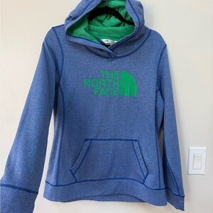 The North Face Heather Blue Hoodie with Green Accents